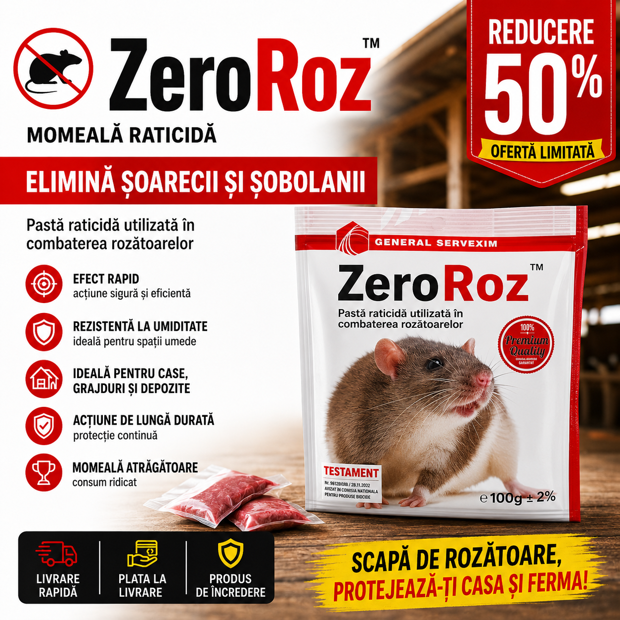 Momeală Soareci/Sobolani profesională sub formă de pastă - ZeroRoz™