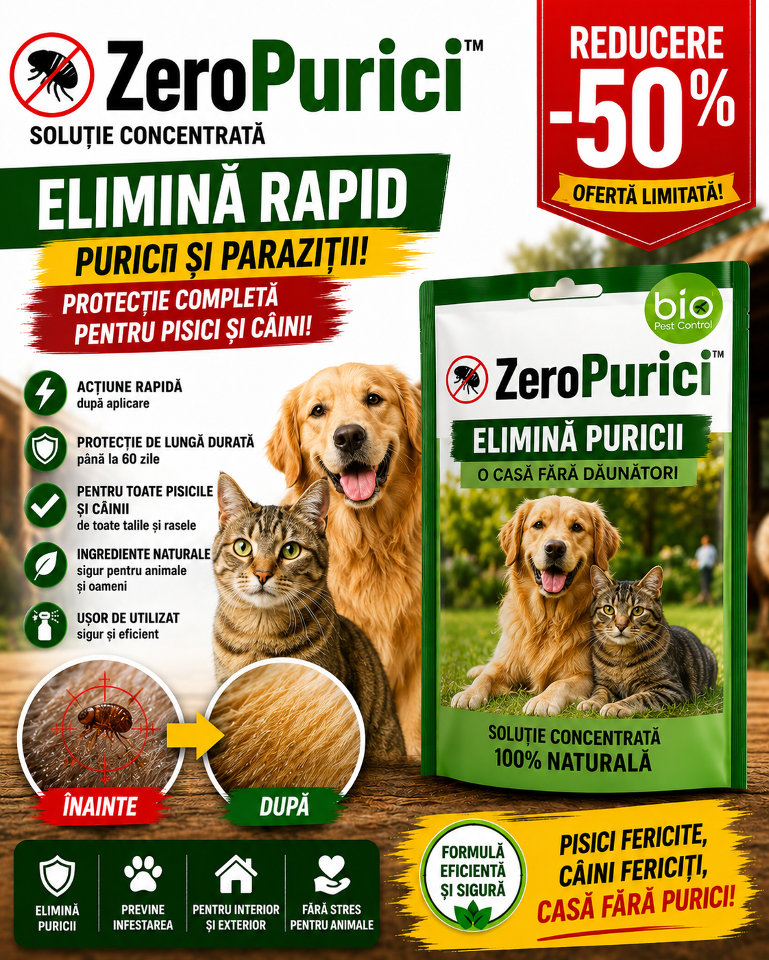 Soluția naturală împotriva puricilor pentru câini și pisici - ZeroPurici™